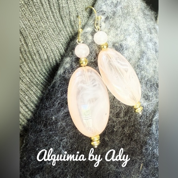 Pink quartz and gold vintage earrings - Picture 1 of 1